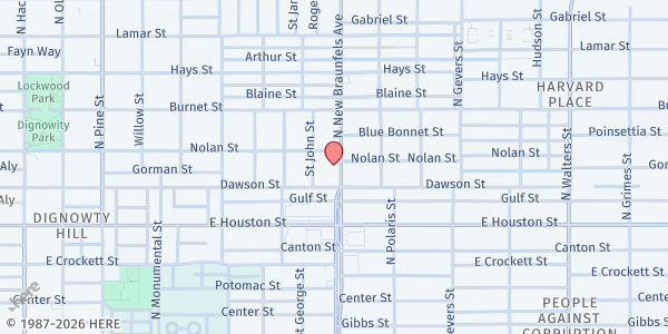 Map showing Community First Health Plans (Gardopia Gardens) at 619 N. New Braunfels Ave., San Antonio, TX