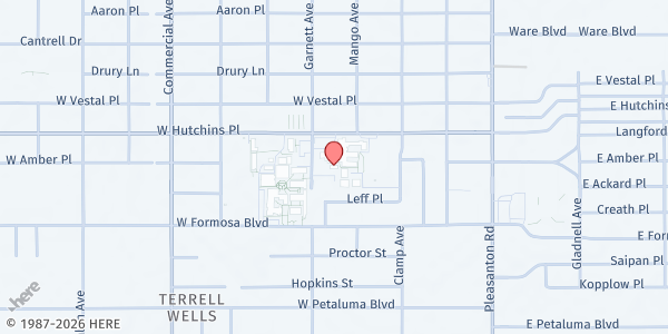 Map showing Community First Health Plans (Terrell Wells Middle School - HISD) at 422 W. Hutchins, San Antonio, TX