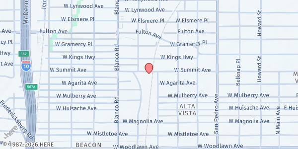 Map showing Community First Health Plans (The Impact Guild) - Food Pantry at 708 W. Summit Ave., San Antonio, TX