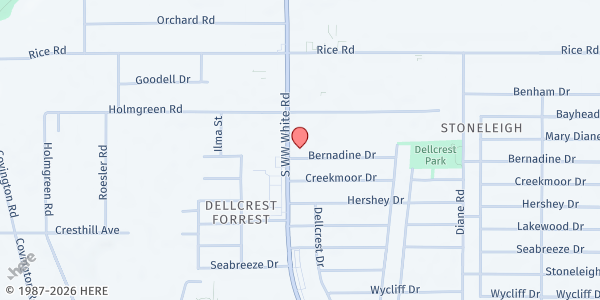 Map showing Dellcrest Church of Christ at 1550 S. WW White Rd., San Antonio, TX