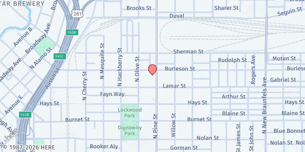 Map showing Ella Austin Community Center at 1023 N. Pine St., San Antonio, TX