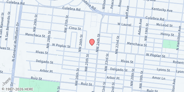 Map showing Emanuel UMC at 3225 W Poplar, SAN ANTONIO, TX