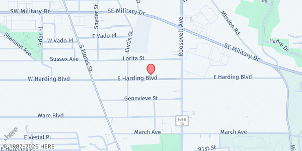 Map showing Everlasting Light Baptist Church at 299-201 E. Harding Blvd., San Antonio, TX