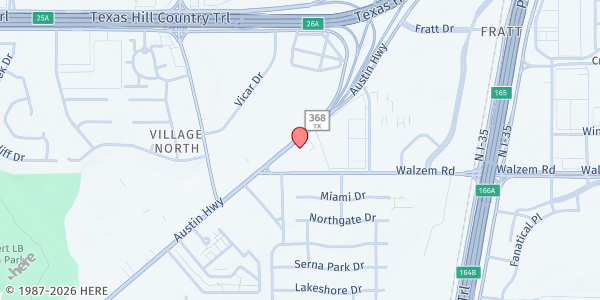 Map showing Exhortation Worship Center at 4429 Walzem Rd., San Antonio, TX