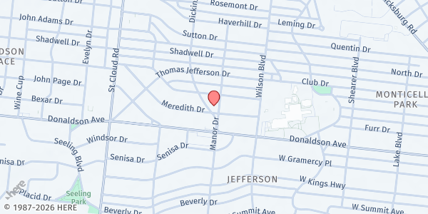 Map showing First Mexican Baptist Church at 201 Meredith Dr., San Antonio, TX