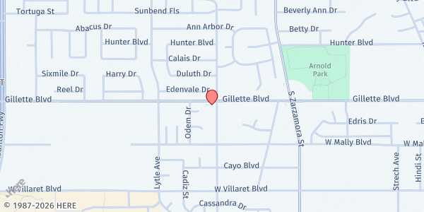 Map showing Good Shepherd Church of God at 1302 Gillette Blvd., San Antonio, TX