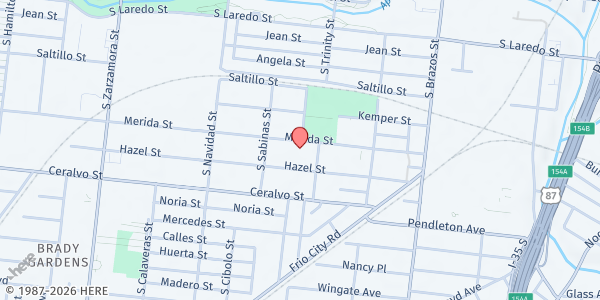 Map showing Immaculate Conception Church at 314 Merida St., San Antonio, TX