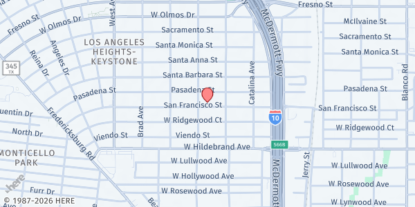 Map showing Jovita Idar Pantry & Fridge at 1527 San Francisco, San Antonio, TX