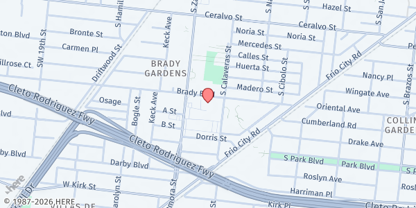 Map showing Last Chance Ministries - Bread of Life at 404 Brady Blvd., San Antonio, TX