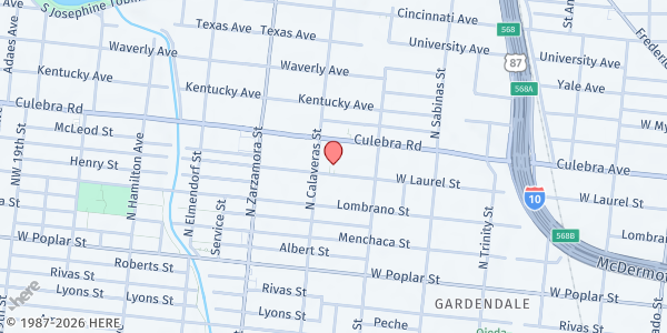 Map showing Laurel Street Church of Christ at 1747 W. Laurel St., San Antonio, TX