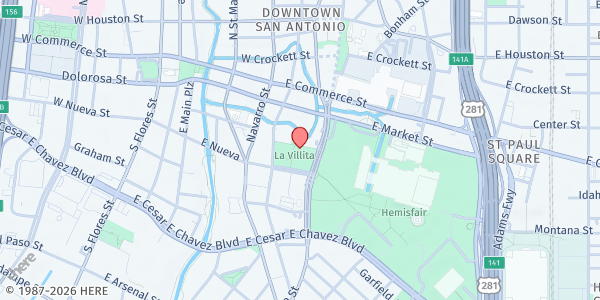 Map showing Little Church of La Villita at 508 Villita St., San Antonio, TX