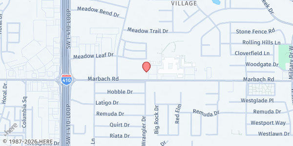 Map showing Living Faith Church at 7801 Marbach Rd., San Antonio, TX