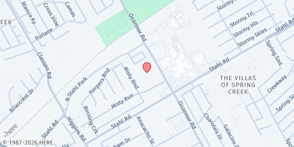 Map showing Madison Hills Baptist Church at 15413 O'Connor Rd., San Antonio, TX