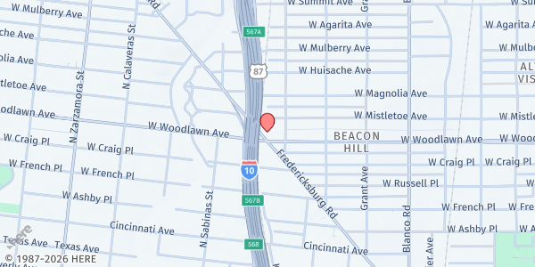 Map showing Mobile Loaves and Fishes - Bunkhaus of San Antonio at 1000 Fredericksburg Rd., San Antonio, TX