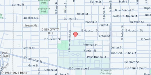 Map showing Mt. Gilead Baptist Church at 1319 E Crockett St., SAN ANTONIO, TX