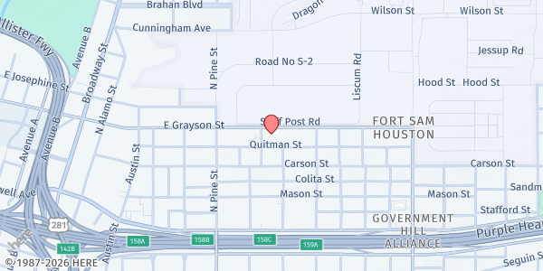 Map showing Our Lord's Table - St. Paul's Episcopal Church at 1018 E. Grayson St., San Antonio, TX