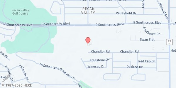 Map showing Pecan Valley Elementary School - Community First Health Plans Food Pantry at 3966 E. Southcross Blvd., San Antonio, TX