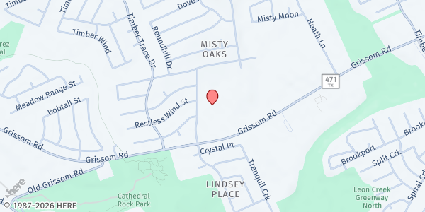 Map showing Prince of Peace Catholic Church - St. Vincent de Paul Food Pantry at 7893 Grissom Rd., San Antonio, TX