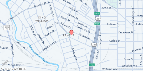 Map showing Saint Anthony the Great Orthodox Church at 103 Carolina St., San Antonio, TX