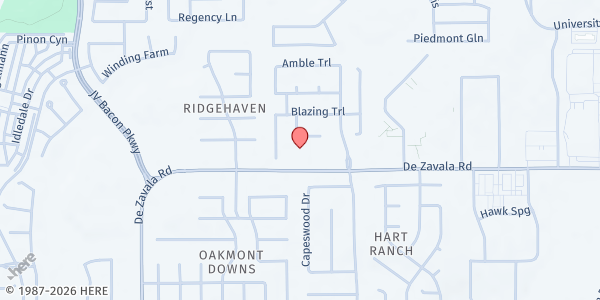 Map showing San Antonio Christian Church at 6131 De Zavala Rd., San Antonio, TX