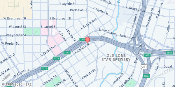 Map showing San Antonio Rescue Mission at 907 E. Quincy St., San Antonio, TX