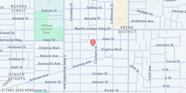 Map showing Smith Elementary - Community First Health Plans Food Pantry at 823 S. Gevers St., San Antonio, TX