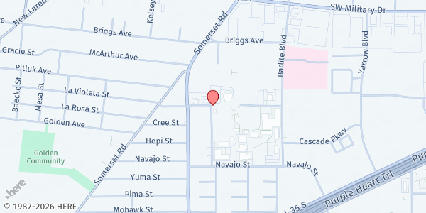 Map showing South San Antonio ISD at 7800 Kindred St, SAN ANTONIO, TX