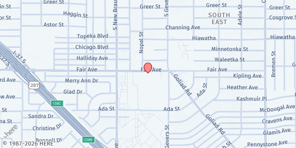 Map showing St. Margaret Mary Food Pantry at 1314 Fair Ave. #4, San Antonio, TX