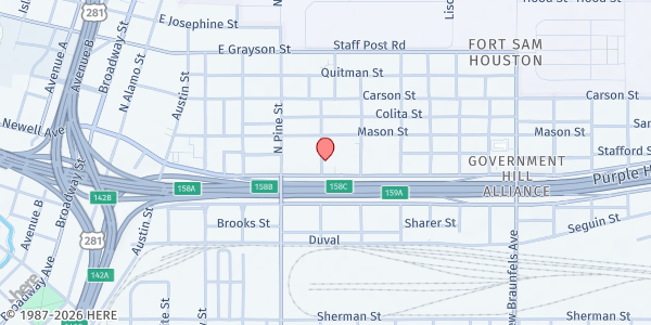 Map showing St. Patrick Catholic Church at 1114 Willow St., San Antonio, TX