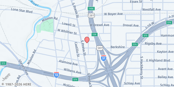 Map showing St. Paul Lutheran Church at 2302 S. Presa St., San Antonio, TX