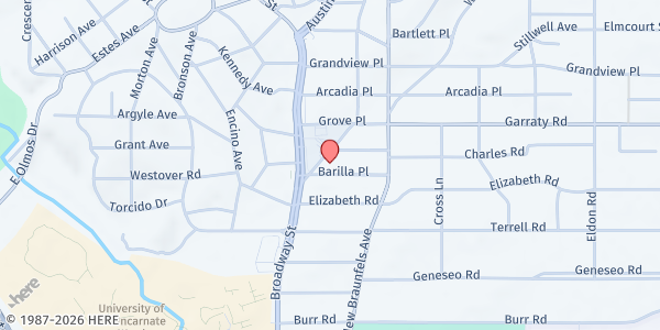 Map showing St. Peter Prince of the Apostles Catholic Church at 111 Barilla Pl., San Antonio, TX