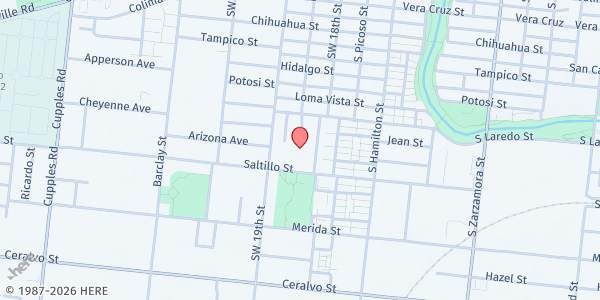 Map showing St. Timothy Catholic Church Senior Center at 1515 Saltillo St., San Antonio, TX