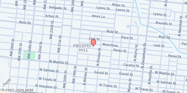 Map showing St. Vincent de Paul - Christ the King Catholic Church at 2623 Perez St., San Antonio, TX