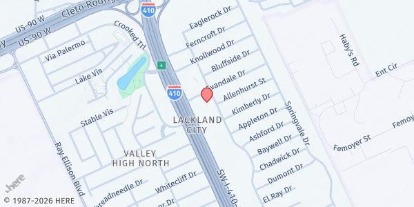 Map showing St. Vincent de Paul Friendship House at 401 Cedarhurst Dr., San Antonio, TX