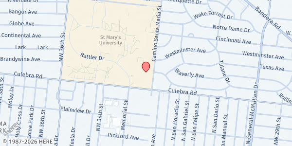 Map showing St. Vincent de Paul - Holy Rosary Catholic Church at 159 Camino Santa Maria, San Antonio, TX