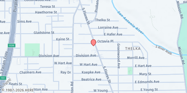 Map showing St. Vincent de Paul Society - San Antonio at 4503 S. Flores St., San Antonio, TX