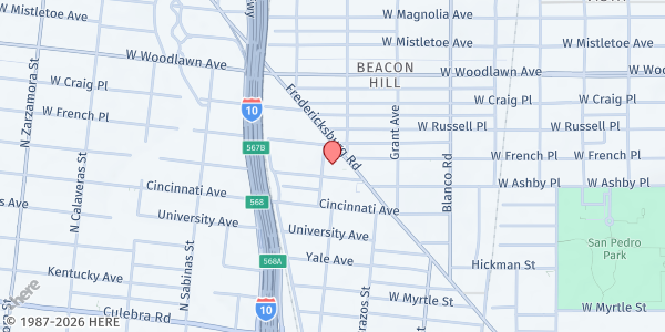 Map showing St. Vincent de Paul - St. Ann Catholic Church at 210 St Ann St., San Antonio, TX