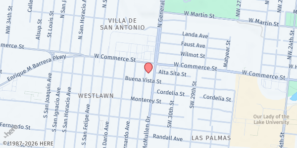 Map showing St. Vincent de Paul - St. Jude Catholic Church at 130 S. San Augustine Ave., San Antonio, TX