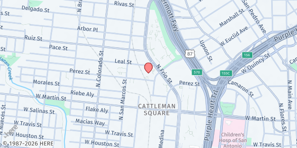 Map showing St. Vinny's Bistro at 1 Haven for Hope Way TC Bldg, San Antonio, TX