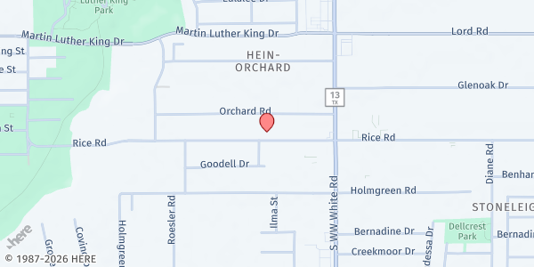 Map showing Steadfast Apostolic Church at 643 Rice Rd., San Antonio, TX