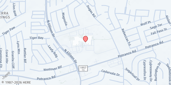 Map showing STEVENS HS at 600 N Ellison Dr, SAN ANTONIO, TX