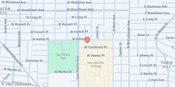 Map showing Temple Beth-El at 211 Belknap Pl., San Antonio, TX