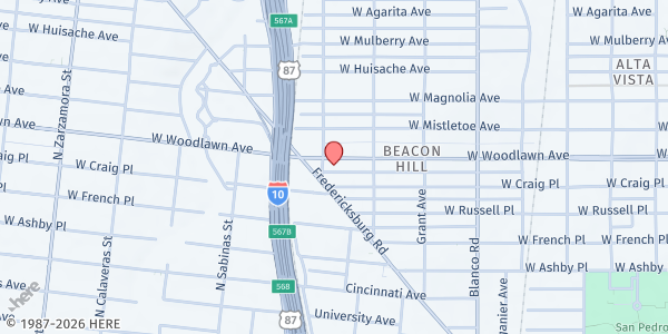 Map showing Thrive Church at 1136 W. Woodlawn Ave., San Antonio, TX