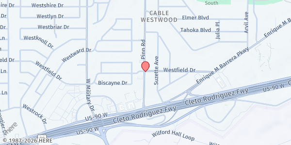 Map showing VFW Post 9174 at 2410 PINN RD, SAN ANTONIO, TX