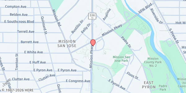 Map showing YMCA Harvey at 3122 ROOSEVELT AVE, SAN ANTONIO, TX