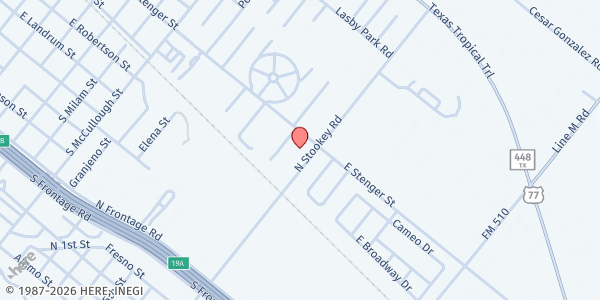 Map showing SDA Food Pantry of SB at 1590 E. Stenger St., San Benito, TX