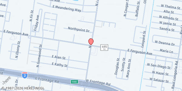 Map showing Iglesia de la Comunidad Cristo la Roca at 1001 E. FM 495, San Juan, TX