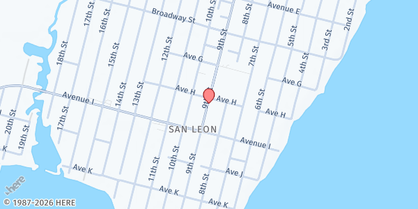 Map showing San Leon Community Church at 805 9th Street, San Leon, TX