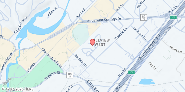 Map showing San Marcos Housing Authority - Allen Woods at 1201 Thorpe Ln. Bldg. 177, San Marcos, TX