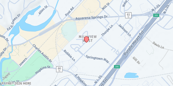 Map showing San Marcos Housing Authority Allen Woods at 1201 Thorpe Ln., San Marcos, TX